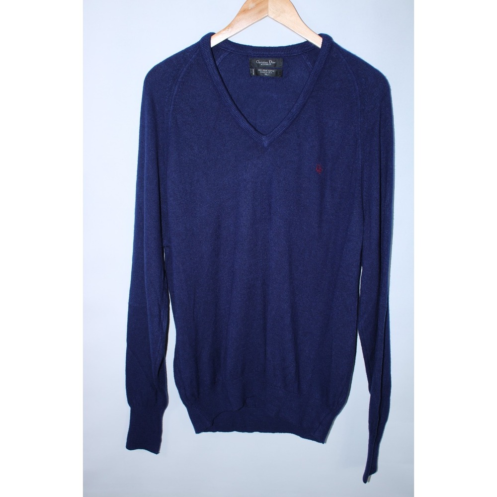 Christian Dior Monsieur Men's XL Navy Blue V-Neck Knit Sweater